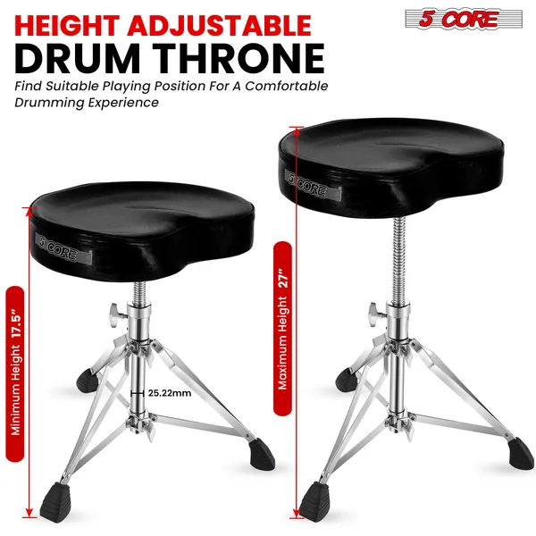5 CORE Drum Throne Padded Guitar Stool Adjustable Heavy Duty Saddle Music Chair Seat Universal For Adults & Kids With Anti Slip Rubber Feet - DS CH BLK SDL HD