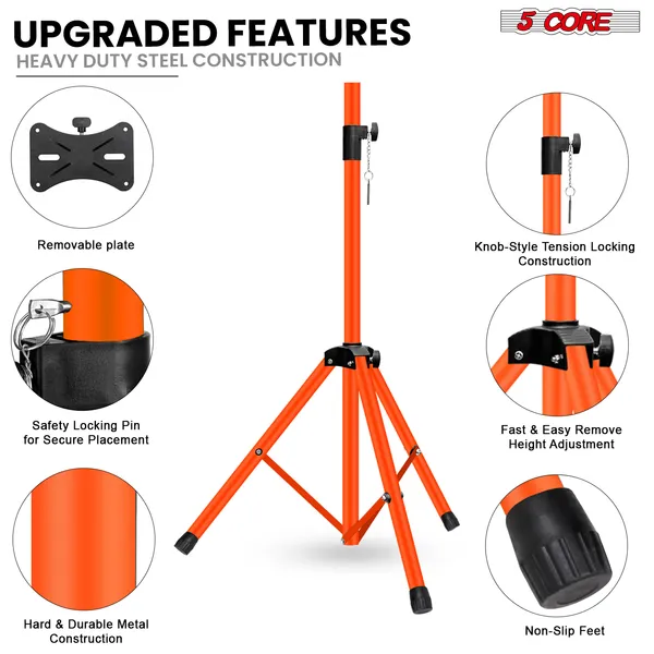 5 Core Speaker Stand Pair Height Adjustable PA DJ Tripod Studio Monitor Stands W 35mm Compatible Insert - SS ECO 2PK ORG WoB