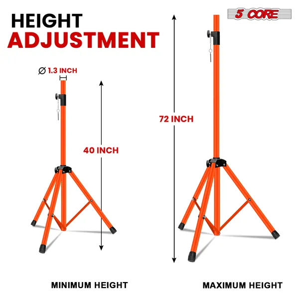 5 Core Speaker Stand Pair Height Adjustable PA DJ Tripod Studio Monitor Stands W 35mm Compatible Insert - SS ECO 2PK ORG WoB