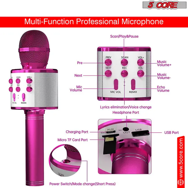 5 Core Microphone Wireless Karaoke Mic With Speaker 3 In 1 Portable Bluetooth Microfono Inalambrico