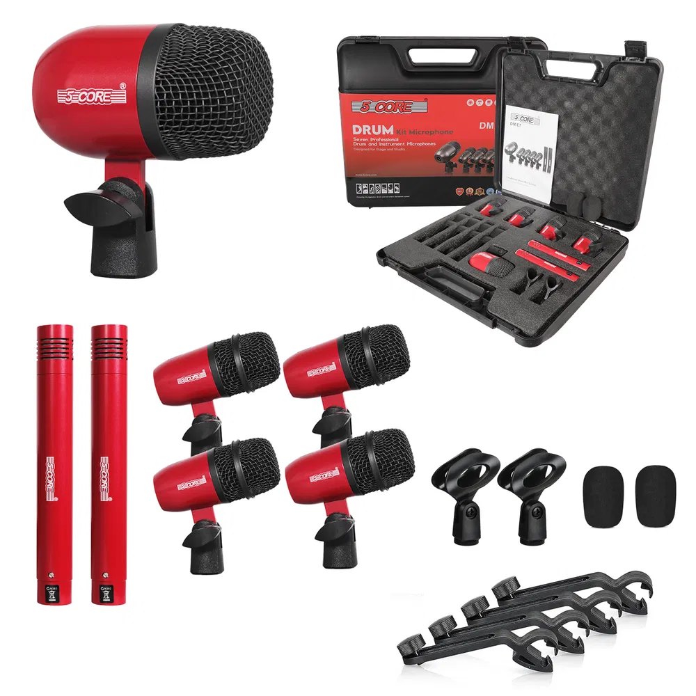 5 Core Drum Microphone Kit 7Pc All Metal Drummer Mics Tom/Snare & Cymbals Wired Instrument Drums Set image 9