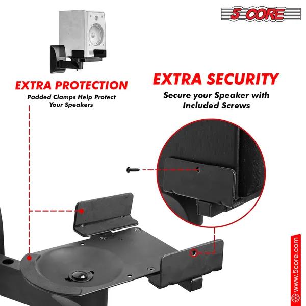 5 CORE Speaker Wall Mount Adjustable Shelf Holder Swivel 180 Degree Bookshelf Brackets - 15 Inch Space For Speakers Pair Holds Upto 55lbs - WST 04-15 Pair
