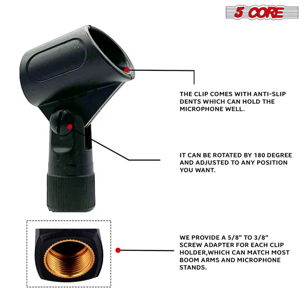 5 Core Microphone Clip Holder 6 Pieces Multi Pack With Screw Adapters 5/8 To 3/8 Inch