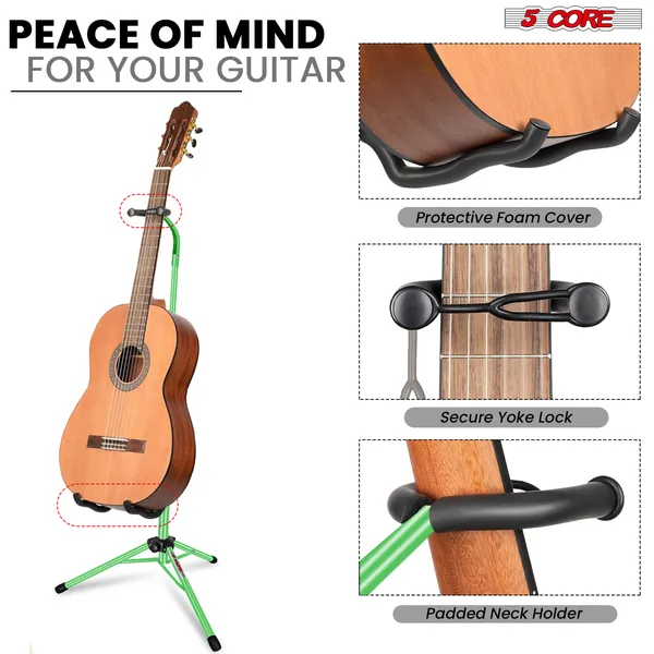 5 Core Guitar Stand Floor Adjustable Heavy Duty W Neck Holder For Acoustic Electric Classic Bass - GSH HD GR