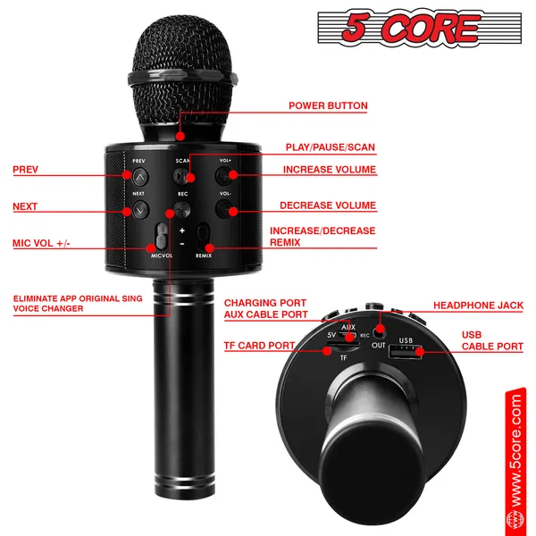5 Core Microphone Wireless Karaoke Mic With Speaker 3 In 1 Portable Bluetooth Microfono Inalambrico