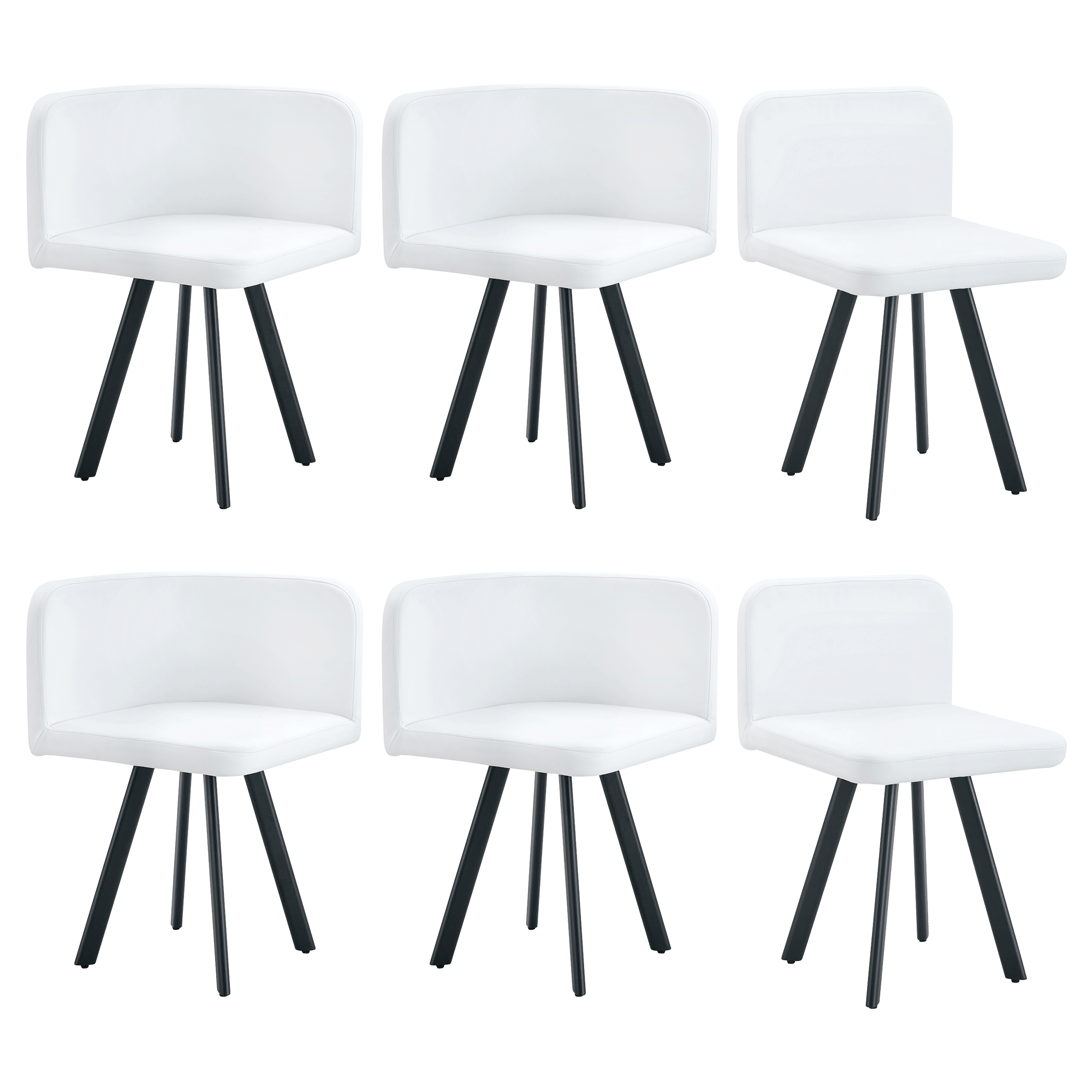 Stylish White Modern PU Material Six Chair Set Two Designs, Unified Aesthetics.