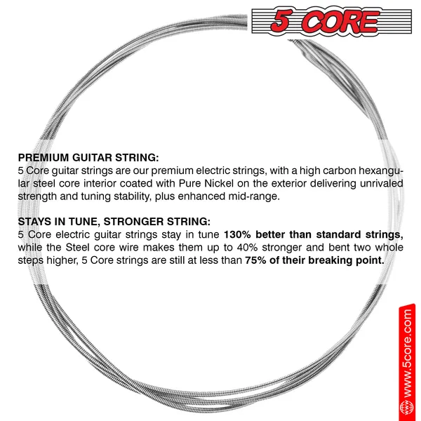 5 Core Electric Guitar Strings Brass Phosphor Bronze Extra Light Gauge (.009–.042) High Carbon Steel Core Bright & Powerful Tone 6 String Set For All Electric Guitars - GS EL