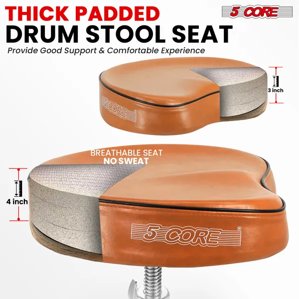 5 CORE Drum Throne Padded Guitar Stool Adjustable Heavy Duty Saddle Music Chair Seat Universal For Adults & Kids With Anti Slip Rubber Feet - DS CH BR SDL HD
