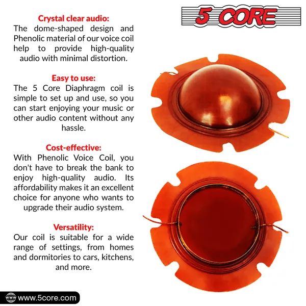 5 Core Replacement Diaphragm 50Pc Titanium Universal 2" Phenolic Compression Driver Horn Voice Coil - DP1 50PCS