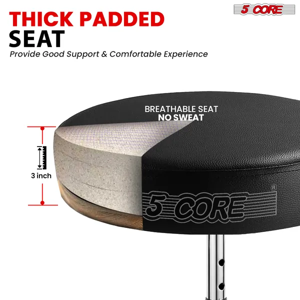 5 CORE Drum Throne Padded Guitar Stool Height Adjustable Music Chair Seat Universal For Adults & Kids With Anti Slip Rubber Feet DS CH BLK
