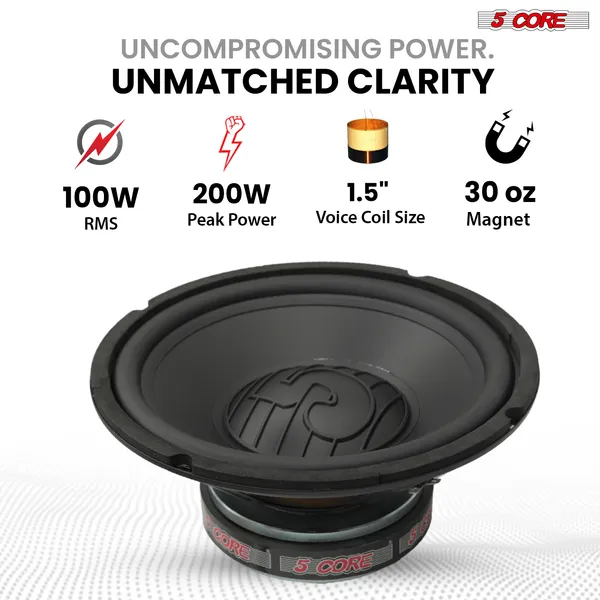 5 Core 8 Inch Woofer 200W Pair Car Audio Subwoofer 4 Ohm Impedance Replacement Deep Bass Sub W 30 Oz Y30 Magnet Poly Cone Rubber Surround For Vehicle Sound System - WF 8 120 PP 4OHM 2PCS