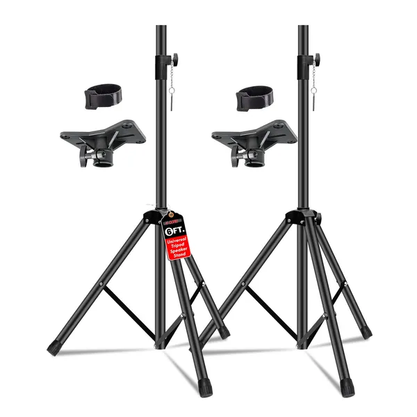 5 Core Speaker Stand Pair Height Adjustable Universal PA DJ Tripod Studio Monitor Stands Heavy Duty W 35mm Compatible Insert For Home On Stage In Studio Use Black - SS HD 2PK BLK WOB