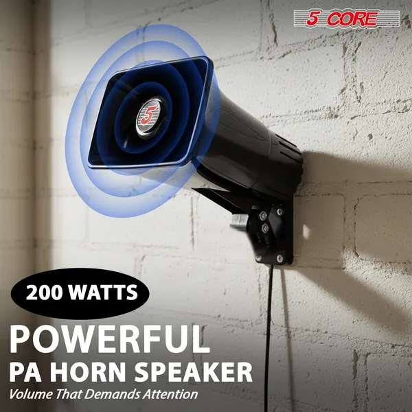 5 Core PA Horn 200W Loud Speaker 6" Bull Horn Loud Audio 8Ohm All Weather Indoor Outdoor Use