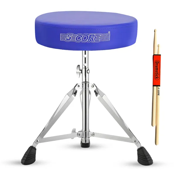 5 CORE Drum Throne Padded Guitar Stool Height Adjustable Music Chair Seat Universal For Adults & Kids With Anti Slip Rubber Feet DS CH BLU