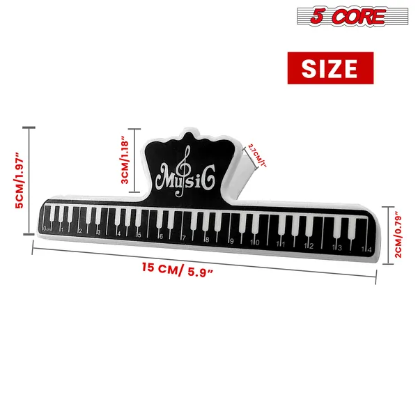 5Core Music Sheet Page Holder Clip Black Durable Plastic Music Score Fixed Clips
