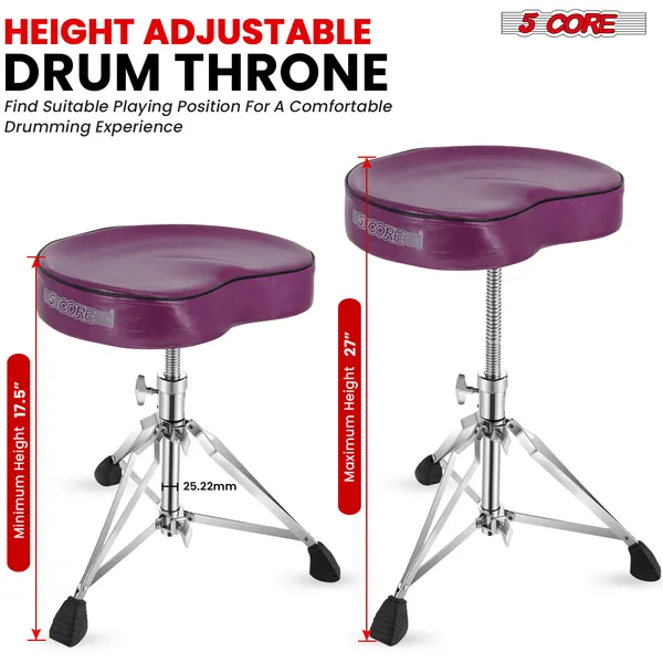 5Core Drum Throne Padded Guitar Stool Saddle Drummer Seat For Adults & Kids- DS CH PURPLE SDL HD