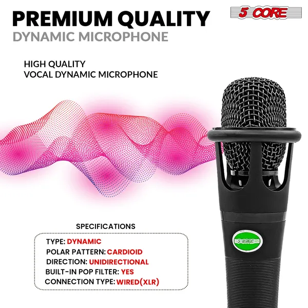 5 CORE XLR Dynamic Metal Mic Audio, Ideal For Singing, Captures Source Sound, Sturdy & Durable, Includes XLR Cable - MIC CROWN
