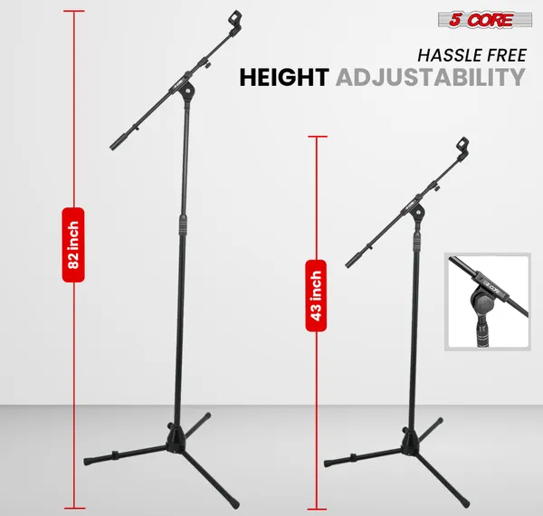 5 Core Mic Stand Adjustable Microphone Stands Floor W 180° Rotating Telescoping Metal Boom Arm
