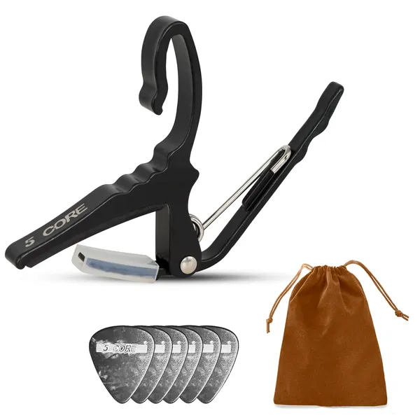 5Core Capo Acoustic Electric Guitar String Clip Banjo Mandolin Or Ukulele + 6Pcs Guitar Picks Celluloid Puas Para Guitarra + Carry Bag - CAPO AL BLU