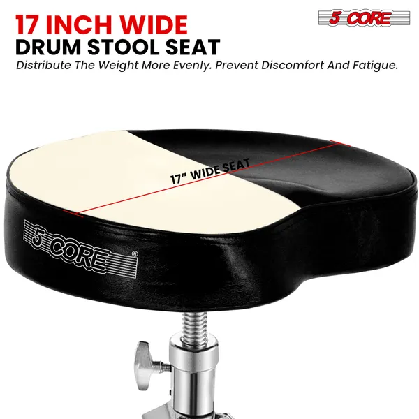 5 CORE Drum Throne Padded Guitar Stool Adjustable Heavy Duty Saddle Music Chair Seat Universal For Adults & Kids With Anti Slip Rubber Feet - DS CH BLK SDL HD