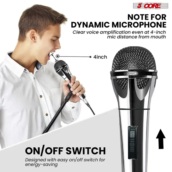 5 CORE Microphone Dynamic Vocal Handheld Mic Cardioid Unidirectional Microfono W On Off Switch + XLR Audio Cable For Singing Karaoke Public Speaking & Parties - PM 817 CH