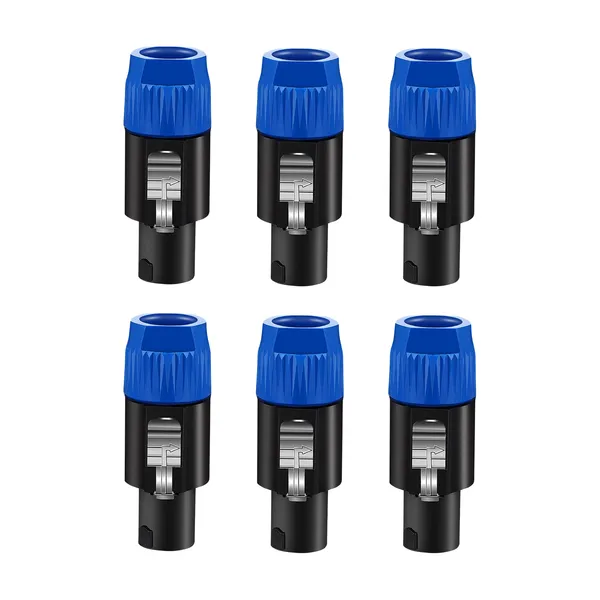 5 Core 4 Pole Speakon Connector 6 Pieces With Twist Lock Audio Jack Male Plug ?Loud Speaker To Amplifier Plug - 4 Conductor Speak-On Cable Adapter Replacement - SPKN BLU 6PCS