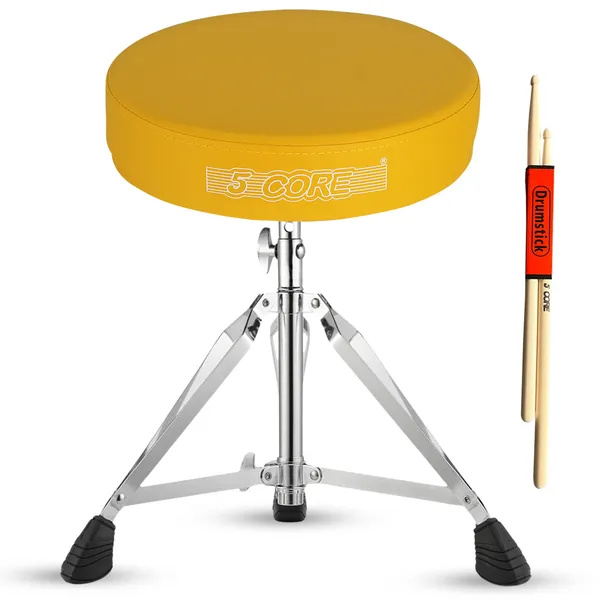 5 CORE Drum Throne Padded Guitar Stool Height Adjustable Music Chair Seat Universal For Adults & Kids With Anti Slip Rubber Feet - DS CH YLW