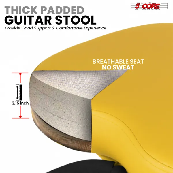 5Core Guitar Stool 3.15" Padded Chair Foldable Heavy Duty Music Seat Built In Foot Rest Guitar Stand