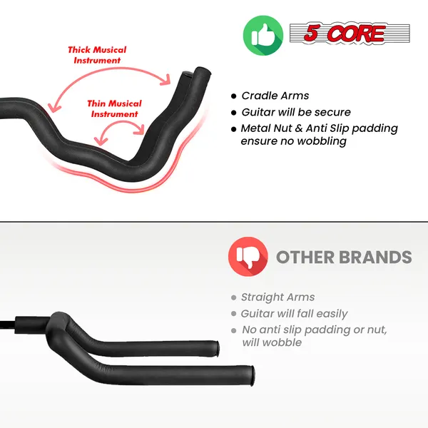 5Core Guitar Stand Pair Floor Folding Soporte Para Guitarra - Acoustic Electric Bass GSH HD 2PK