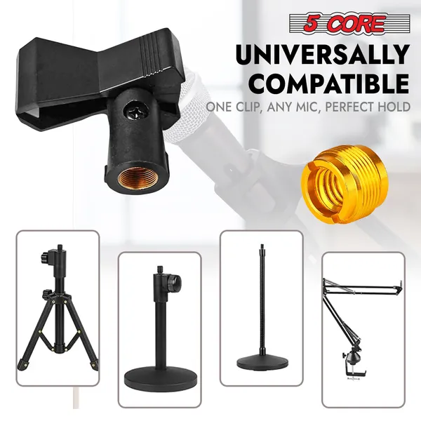 5 Core Microphone Mic Clip Holder For Mic Stand 5Pcs Universal Adjustable With 5/8" Male To 3/8" Female Screw Adapter Suitable For Handheld Microphones MC 04 5PCS