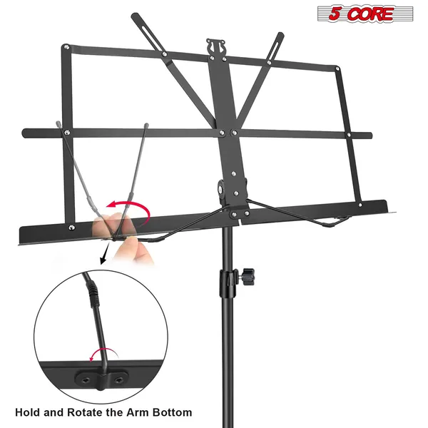 5 Core Music Stand Adjustable Desktop Book Stands Portable Sheet Holder All Metal Foldable Bookstand - MUS FLD BLK