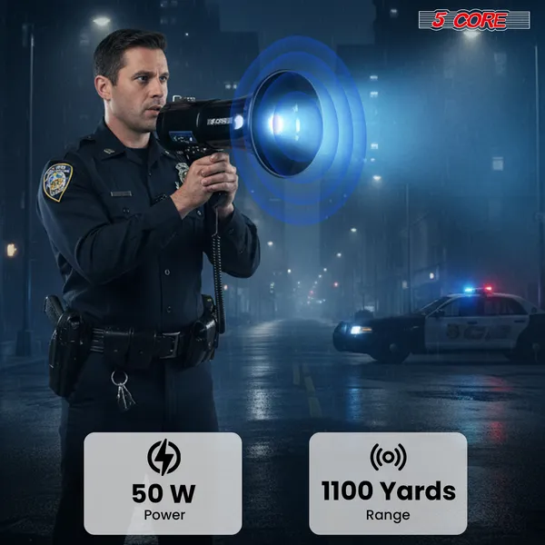 5 Core Megaphone 50W Bluetooth Rechargeable Portable Bullhorn 1100 Yards W Siren