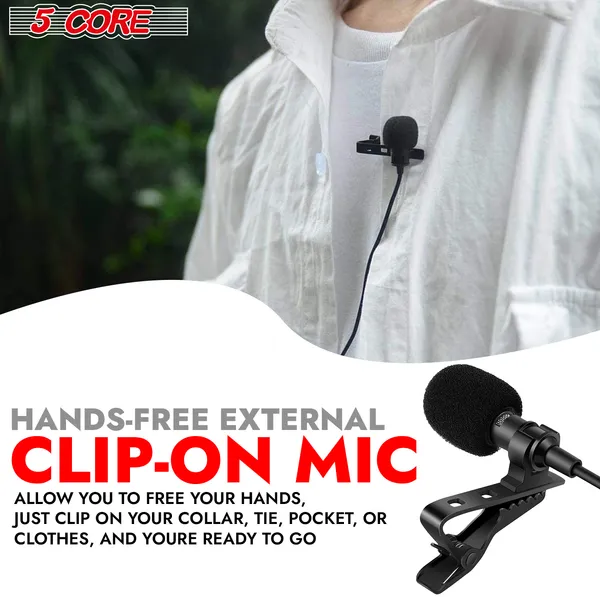 5 Core Professional Omnidirectional Lavalier Microphone 3.5mm Clip-On Lapel Mic For Smartphone DSLR Camera PC Interview Video Camcorders Audio Recorder Cm 001