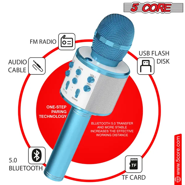 5 Core Microphone Wireless Karaoke Mic With Speaker 3 In 1 Portable Bluetooth Microfono Inalambrico