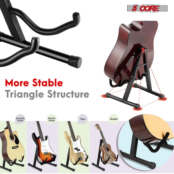 5 Core Guitar Stand 2PC A Frame W Soft Foam Arm Non Slip Rubber For Acoustic Electric Bass