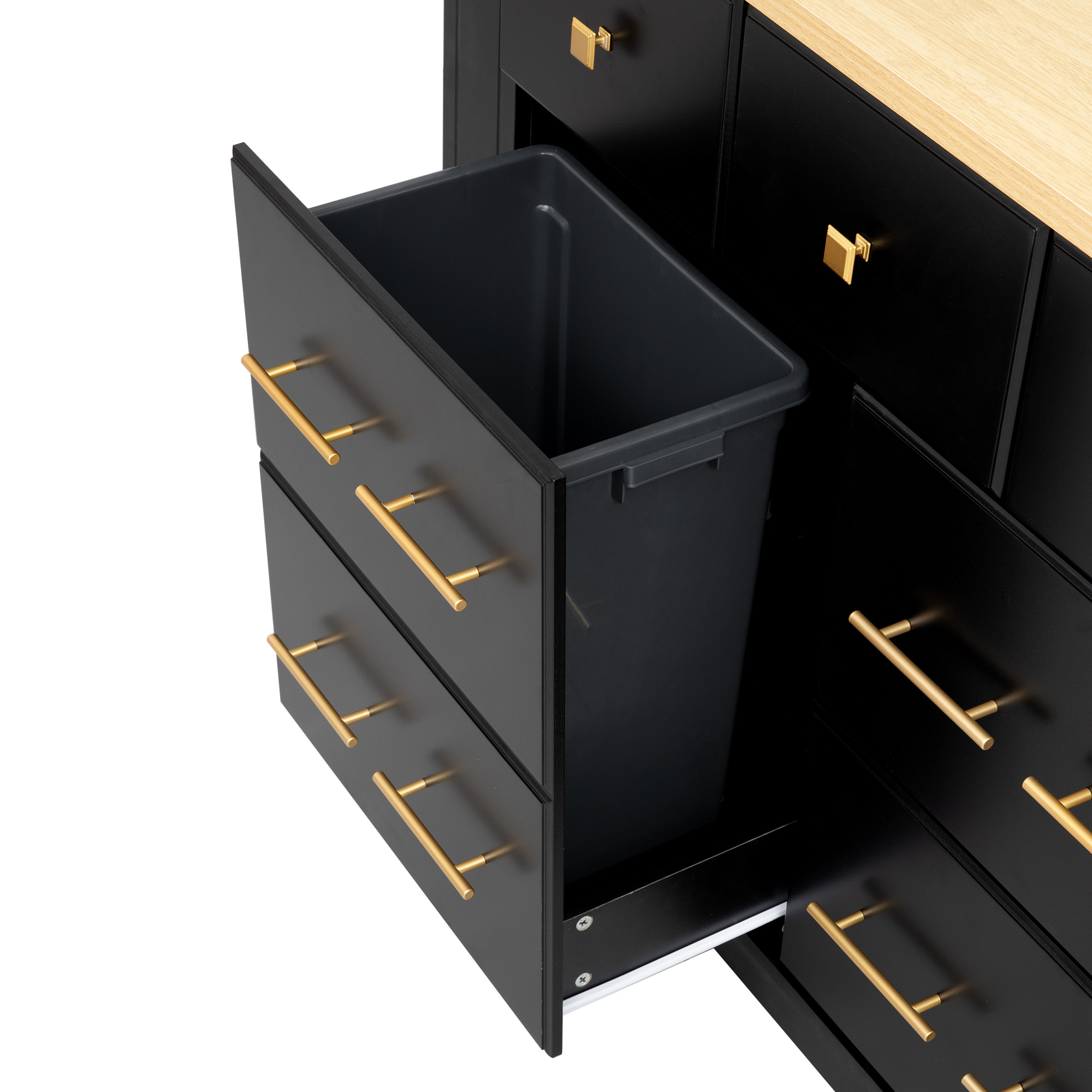 Kitchen Island With Drawers And Waste Bin Rolling Prep Station_voghion.com