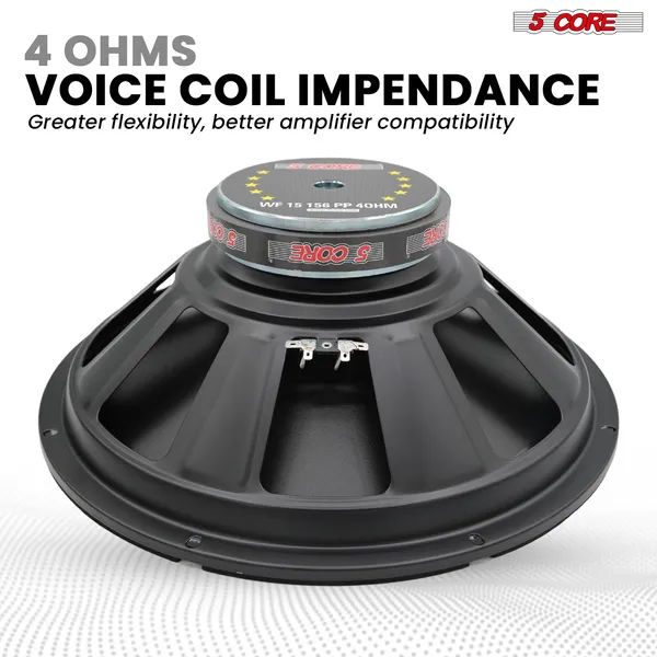 5 Core 15 Inch Woofer 500W Car Audio Subwoofer 4 Ohm Impedance Replacement Deep Bass Sub W 60 Oz Y30 Magnet Poly Cone Rubber Surround For Vehicle Sound System - WF 15 156 PP 4OHM