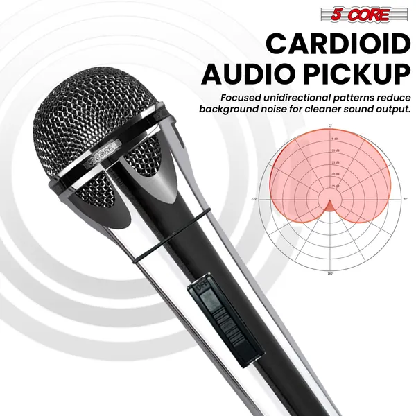 5 CORE Microphone Dynamic Vocal Handheld Mic Cardioid Unidirectional Microfono W On Off Switch + XLR Audio Cable For Singing Karaoke Public Speaking & Parties - PM 817 CH