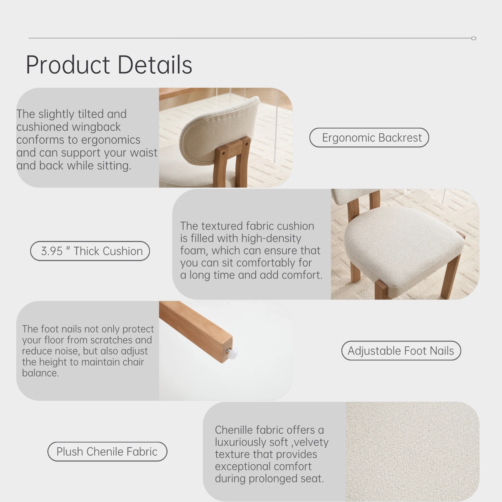 Wooden Dining Chairs Set Of 2, Modern Fabric Upholstered Dining Room Chair Kitchen Chairs, Farmhouse… image 4