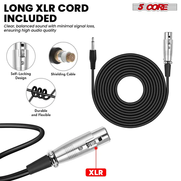 5 CORE XLR Dynamic Metal Mic Audio, Ideal For Singing, Captures Source Sound, Sturdy & Durable, Includes XLR Cable - MIC CROWN