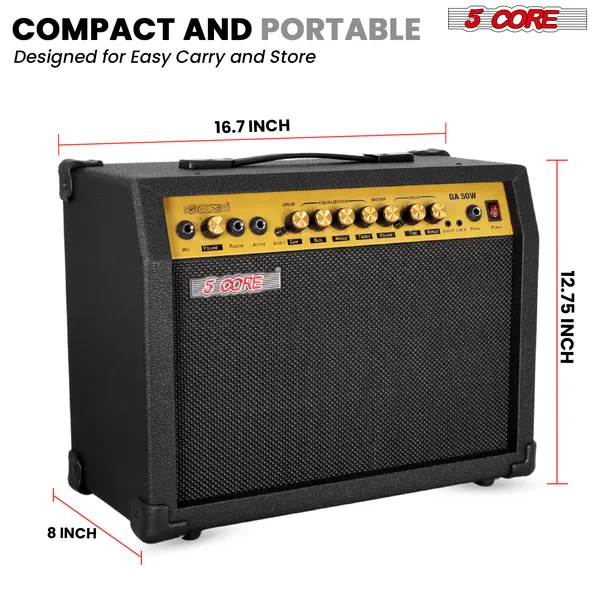 5 Core Guitar Amp 50 Watt Electric Amplifier W Built In 8" Speaker Portable Mini Amps W Aux