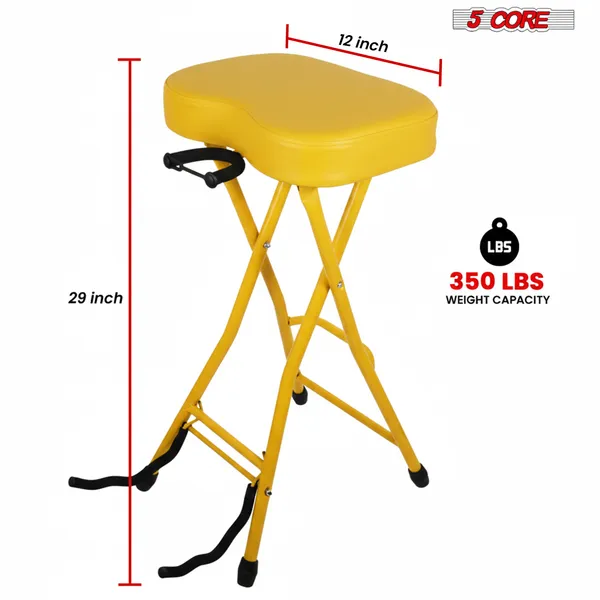 5Core Guitar Stool 3.15" Padded Chair Foldable Heavy Duty Music Seat Built In Foot Rest Guitar Stand