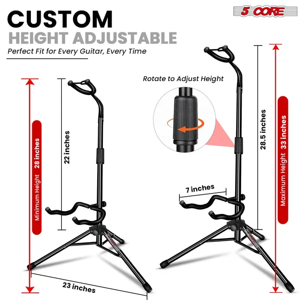 5 Core Guitar Stand Floor Adjustable Heavy Duty W Neck Holder For Acoustic Electric Classic Bass - GSH HD BLK