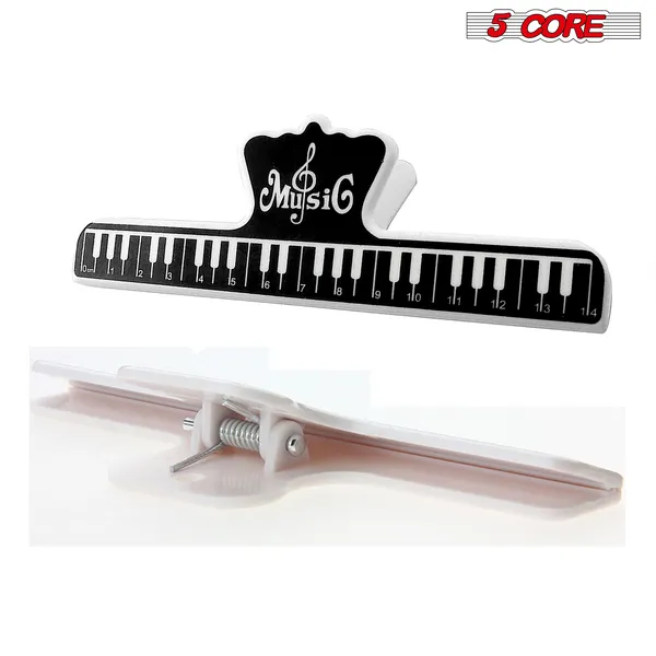5 Core Music Sheet Holder Clip Pair Durable Black Plastic Page Holder For Piano, Keyboard, Violin, Book, Stand – Anti-Slip Music Score Clamp For Practice & Performance – MUS CLIP 2PCs