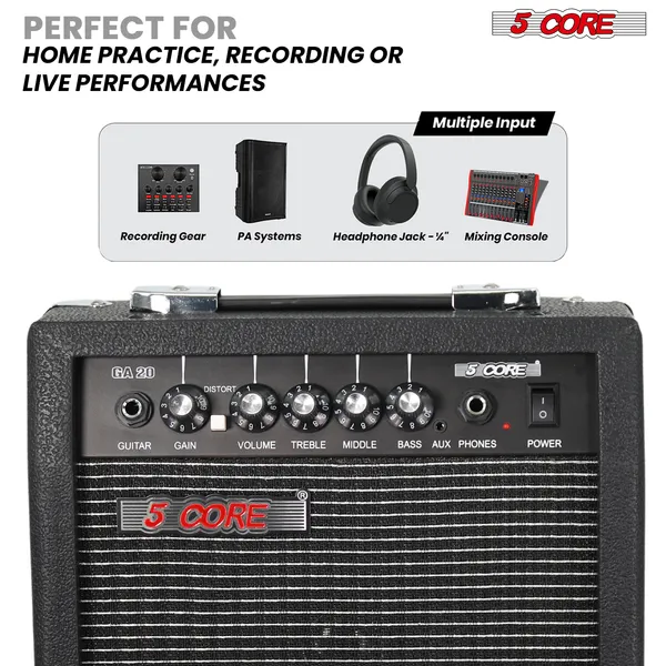 5 Core Guitar Amp 20W Electric Portable Mini Amplifier W Built In 6.5" Speaker Aux Headphone Jack