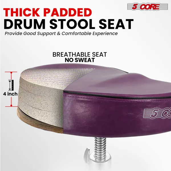 5Core Drum Throne Padded Guitar Stool Saddle Drummer Seat For Adults & Kids- DS CH PURPLE SDL HD