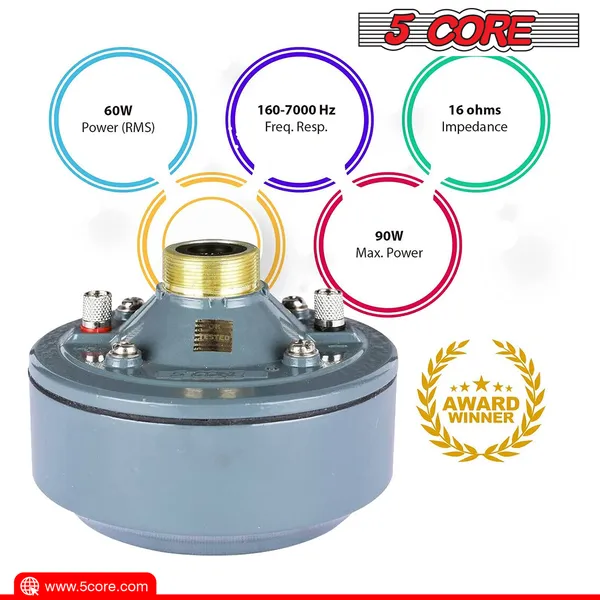 5 Core Indoor Outdoor PA Horn Speaker - Waterproof Long Range Trumpet Horn 22 Inch + Driver Compression Unit 60 Watts RMS (600W PMPO) - TRUMPET 22 + DU 60