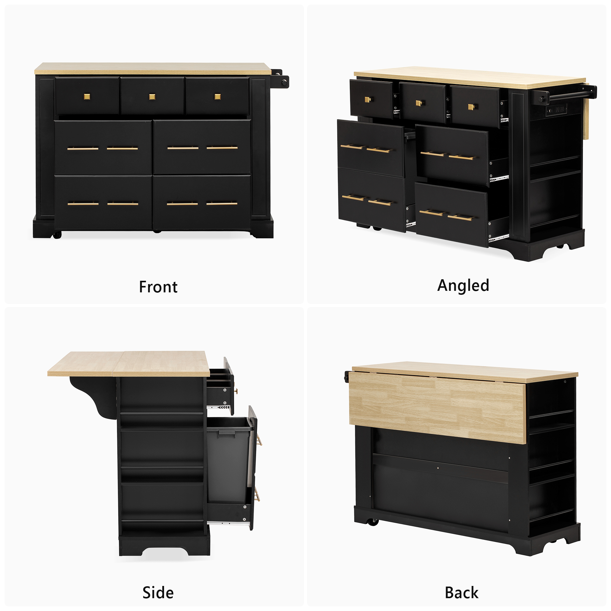 Kitchen Island With Drawers And Waste Bin Rolling Prep Station_voghion.com