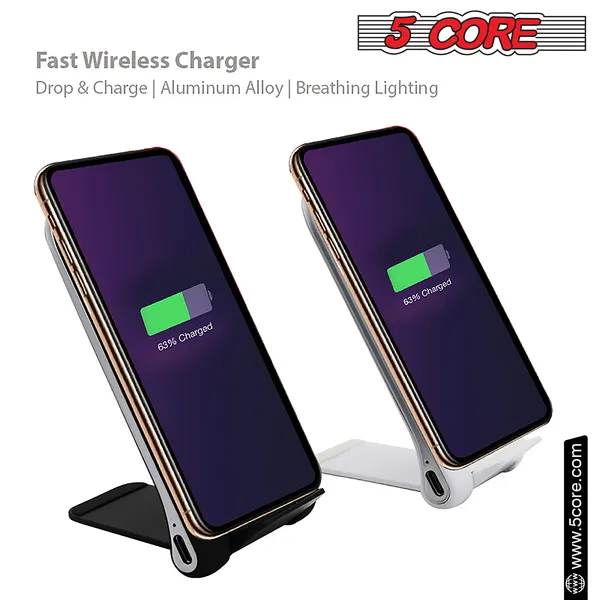 5 Core Wireless Charger 10W Max Fast Wireless Charging Pad Glass Top Pair Boostcharge Slim USB-C
