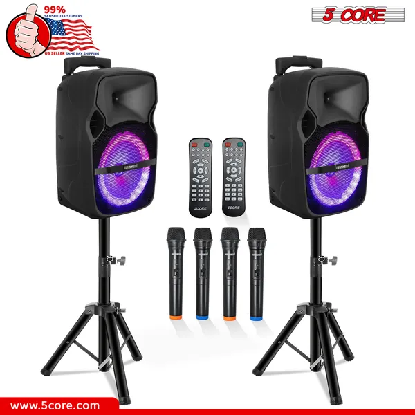 5 Core Party Speaker W Microphone 2Pc 400W Rechargeable Bluetooth Loud PA DJ Karaoke System W Stand